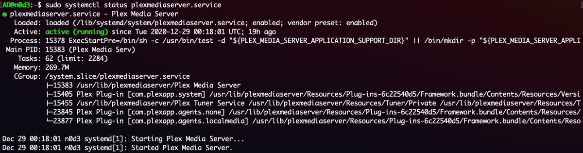 systemctl status plexmediaserver.service